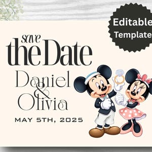 EDITIERBARE Mickey & Minnie Save the Date, Minnie und Mickey Hochzeitspostkarte, Disney Save The Date, Disney Hochzeitskarte, INSTANT DOWNLOAD