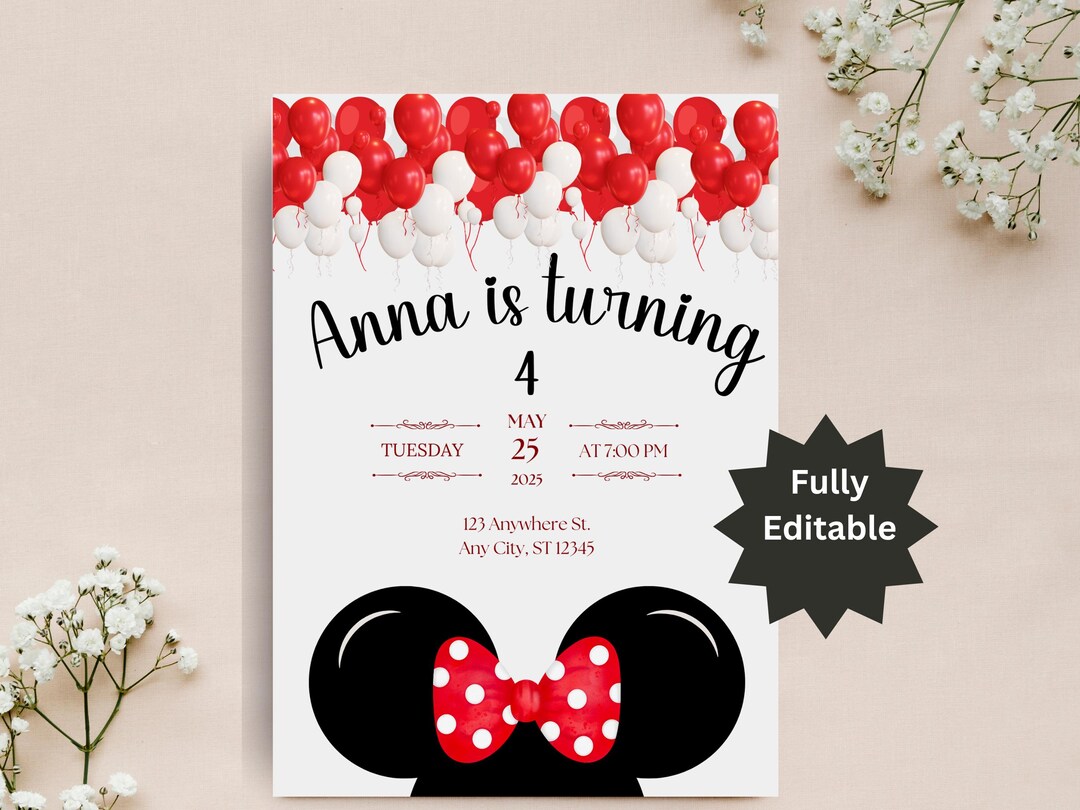 EDITABLE Minnie Mouse Birthday Invite, Printable Minnie Birthday ...