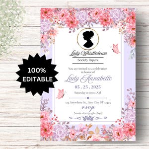 EDITABLE Lady Whistledown Bridal Shower Invitation, Bridgerton Floral Invitation, Bridgerton Invitation, Lady Whistledown Theme, Bridgerton