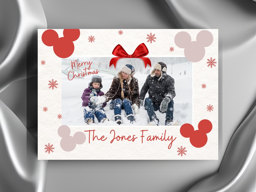 EDITABLE Disney Snow Xmas Card, Very Merry Mickey Christmas Card