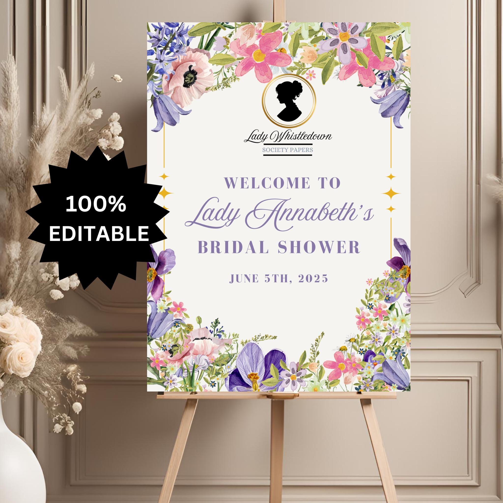 EDITABLE Bridgerton Themed Welcome Sign, Lady Whistledown's Society Papers, Lavender, Bridgerton Birthday Welcome, Bridgerton Party 24"x36"
