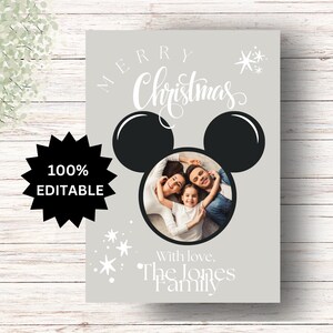 EDITABLE Disney Xmas Card, Very Merry Mickey Christmas Card, Magical Christmas Card, Editable Template, Instant Download