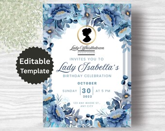 Bridgerton Birthday Invitation: Lady Whistledown Floral Theme (PDF & JPG)