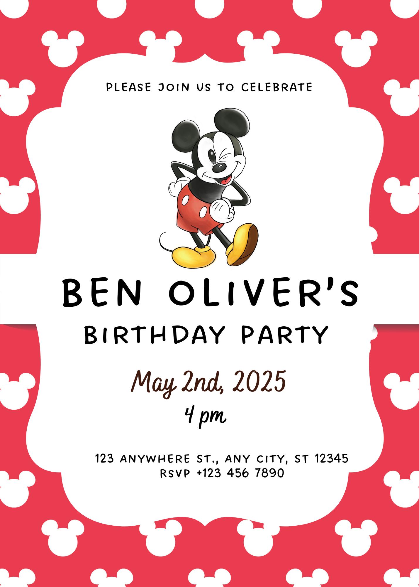 Editable Mickey Mouse Birthday Invitation Template (digital Download ...