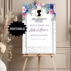 EDITABLE Bridgerton Themed Shower Welcome Sign, Lady Whistledown&#39;s Society Papers, Lavender, Bridgerton Bridal Shower, Bridgerton Party