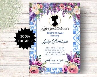 EDITABLE Lady Whistledown Bridal Shower Invitation, Bridgerton Inspired Bridal Shower Invitation, Floral Tea Party, Regency Era Bridal Party