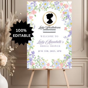 EDITABLE Bridgerton Themed Welcome Sign, Lady Whistledown&#39;s Society Papers, Lavender, Bridgerton Birthday Welcome, Bridgerton Party 24&quot;x36&quot;