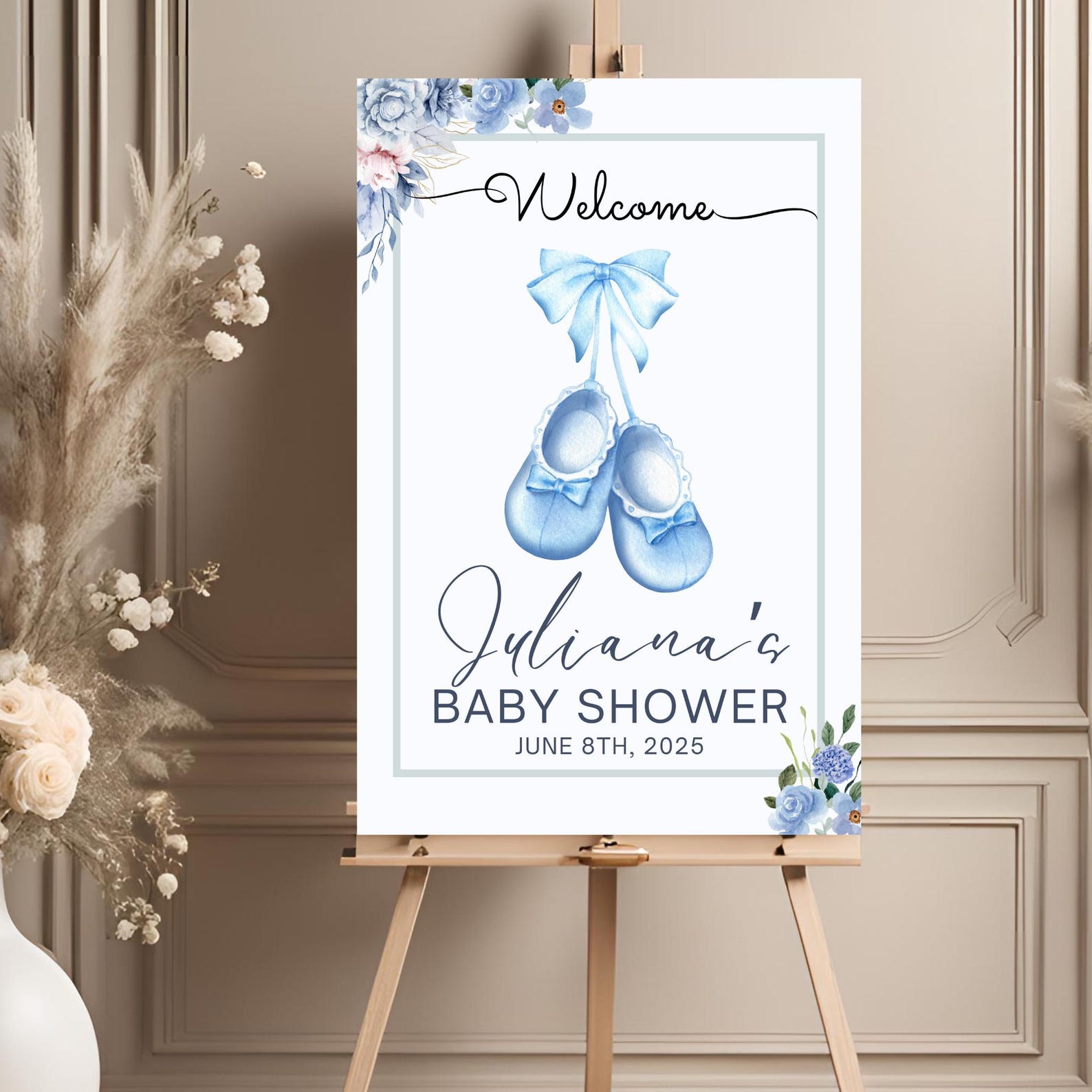 EDITABLE Blue Welcome Sign, Blue Baby Shower Welcome Sign Printable ...