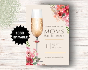 EDITABLE Moms and Mimosas Brunch Invite, Mothers Day Brunch Invitation