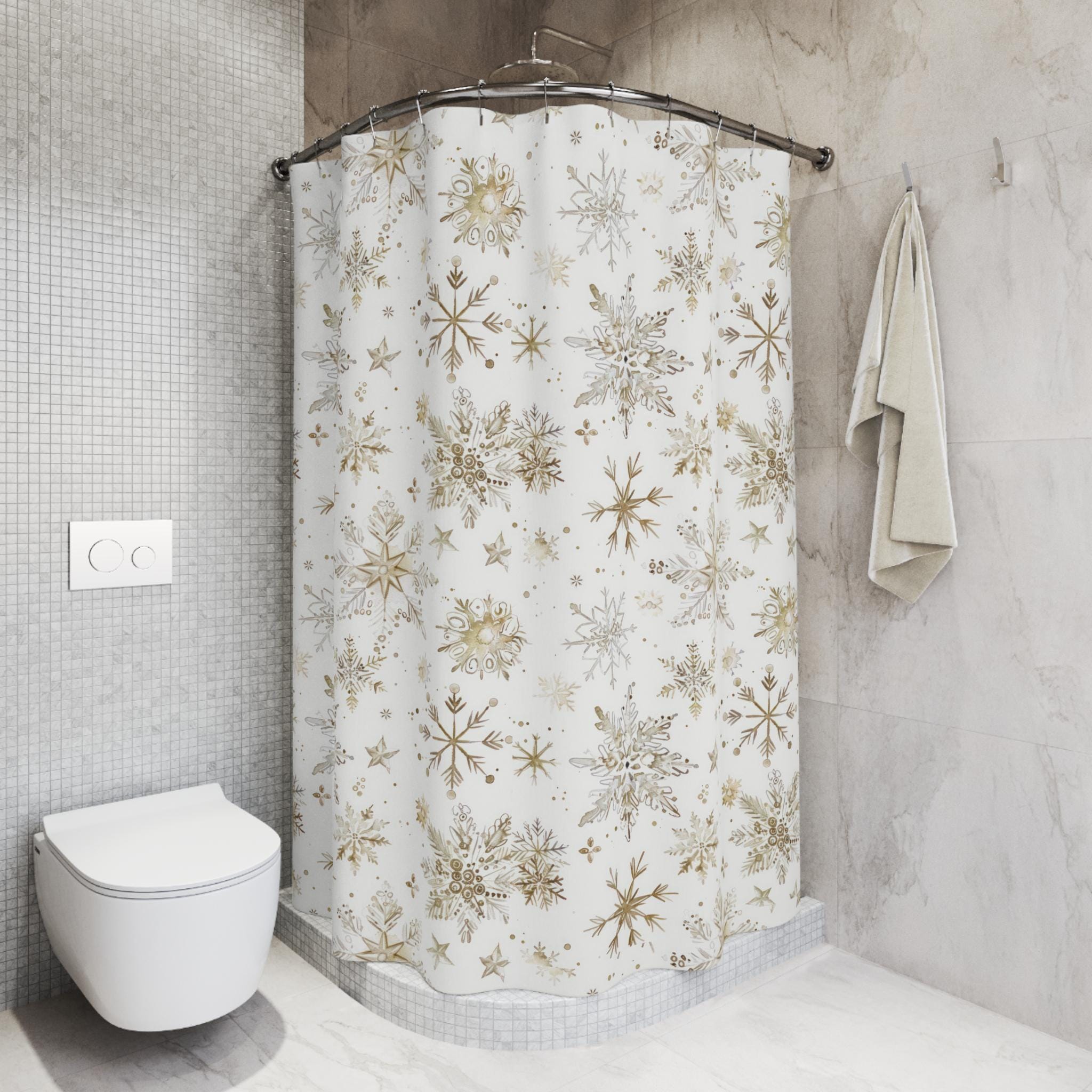 Tenda Doccia Invernale Con Pupazzo Di Neve: Tenda In Tessuto Per Bagno 178x178 Cm Con Alberi Innevati E Fiocchi Di Neve
