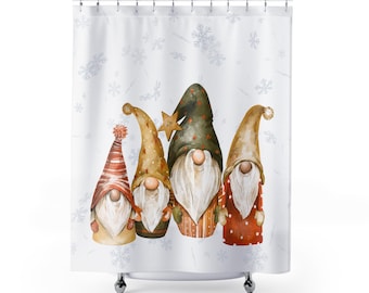 Winter Gnome Shower Curtain - Gnome Lovers Bathroom Decor, Polyester Winter Home Decoration, Holiday Shower Curtain, Cute Gnome Bathroom