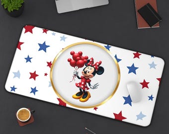 Minnie Mouse Stars Balloon Desk Mat, Disney Desk Pad, Disney Inspired Home Office, Minnie Mouse Pad, Minnie Desk Pad