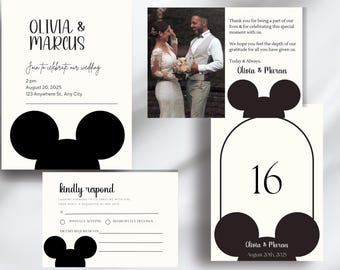 EDITIERBARE Disney Hochzeitseinladung Bundle, Disney Hochzeitseinladung, Hochzeit Bundle, Disney RSVP, Minimalist, RSVP Karte, Disney Tischkarte
