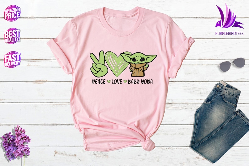 Disney Baby Yoda Shirt Peace Love Baby Yoda Shirts Star Wars Etsy