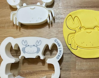 Crab Cookie Cutter with Optional Stamp - Dough, Icing, Fondant, Play-Doh - H78D