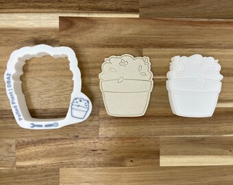 Potted Plant Cookie Cutter with Optional Stamp - Dough, Icing, Fondant, Play-Doh - DBA2
