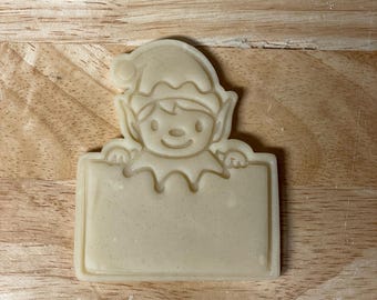 Elf with Sign Cookie Cutter with Optional Stamp - Dough, Icing, Fondant, Play-Doh - GC22