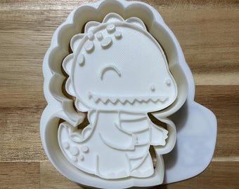 Dino Cookie Cutter with Optional Stamp - Dough, Icing, Fondant, Play-Doh - 5F2D