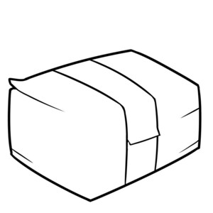 Peut inclure: Un dessin au trait noir et blanc d'une boîte en carton fermée avec un seul morceau de ruban adhésif sur le dessus.