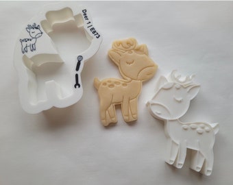 Deer #1 Cookie Cutter with Optional Stamp - Dough, Icing, Fondant, Play-Doh - E873