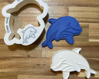 Dolphin Cookie Cutter with Optional Stamp - Dough, Icing, Fondant, Play-Doh - C237
