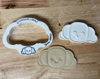 Croissant Cookie Cutter with Optional Stamp - Dough, Icing, Fondant, Play-Doh - 46A2
