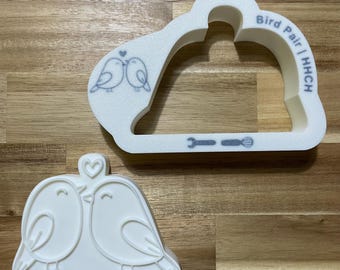 Bird Pair Cookie Cutter with Optional Stamp - Dough, Icing, Fondant, Play-Doh - HHCH