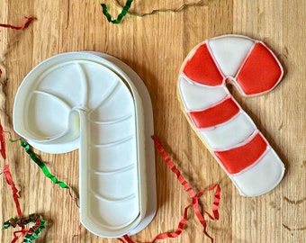 Candy Cane Cookie Cutter With Optional Stamp - Dough, Icing, Fondant, Play-Doh - GGDH