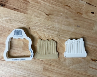 Candles with Label Cookie Cutter with Optional Stamp - Dough, Icing, Fondant, Play-Doh 2H66