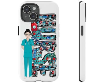 Apple iPhone 15 Phone Case Durable and Strong Telephone protector. Modern design in vibrant color. Ask about other phone modelsNURSE (D)