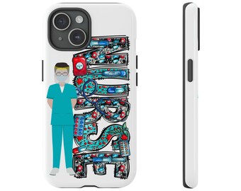 Apple iPhone 15 Phone Case Durable and Strong Telephone protector. Modern design in vibrant color. Ask about other phone modelsNURSE (E)