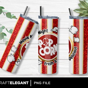 20 oz Skinny Popcorn Tumbler Wrap PNG Sublimation Graphics PNG, Movie Night Tumbler, DTF Image, Straight Tumbler, Sublimation Graphic