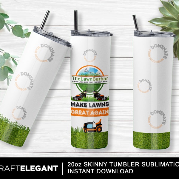 Personalized Gift 20oz Skinny Tumbler Wrap, Funny Dad Moving Grass Tumbler PNG, Lawn Mower Tumbler, Landscaper, Straight Tumbler, DTF Image