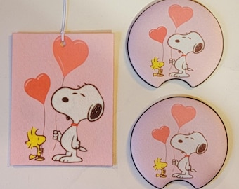 Snoopy Hearts Car Coasters & Charm