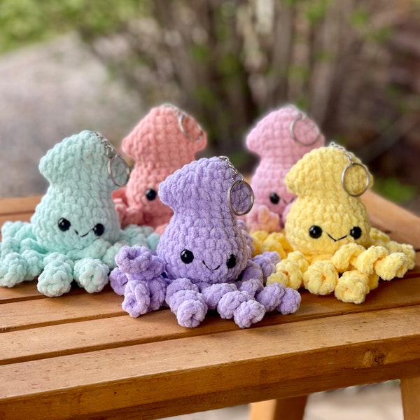 Mini Squid Keychain , Squid Plushie , Squid Keychain , Ready to Ship Crochet Plushie Keychain