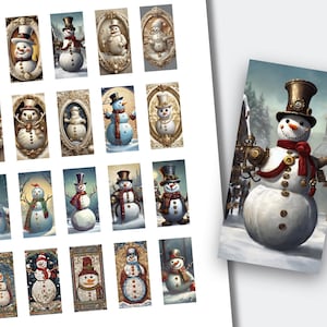 Snowman Rectangle Cabochon Images | Downloadable Printable Cabochon Collage | Christmas Images | (1x2 inch) CABS-049
