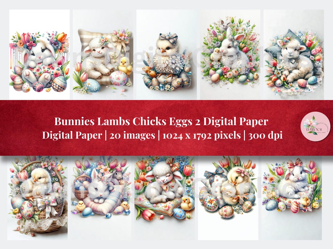 Easter Bunnies Lambs Chicks Eggs Digital Paper | Easter Images | 1136 ...