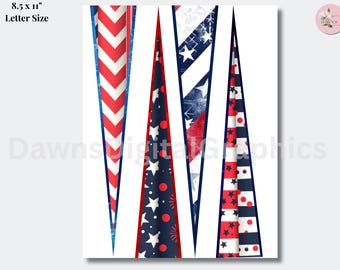 American Flag DIY Jewelry Paper Beads Template | Instant Download Printable | Red White Blue Designs | Style 9 PDF (2" beads) PPB2-009b