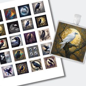 Raven Cabochons Square | Bird Cabochons | Instant Download Printable | Raven Collage Images | (1 inch (25mm) | CABS-1243