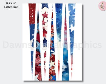 Patriotic DIY Jewelry Paper Beads Template | Instant Download Printable | Red White Blue Designs | Style 8 PDF (1" beads) PPB2-008b