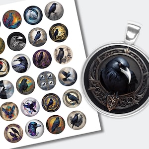 Raven Cabochons Round | Bird Cabochons | Instant Download Printable | Raven Collage Images | (1.5 inch (38mm) | CABS-1239