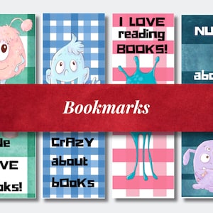Fun Cartoon Monsters Bookmark Bundle | Instant Download | Printable PDF | Set of 4 Designs | Cute Characters | 2x6 inch MBMP-001