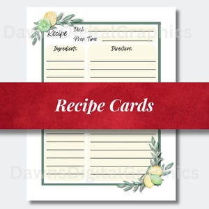 Lemons Limes Design Downloadable Recipe Card Printable Recipe Card Handwritten Fruit Recipe Card PDF (8.5x11&quot;) RCP-005