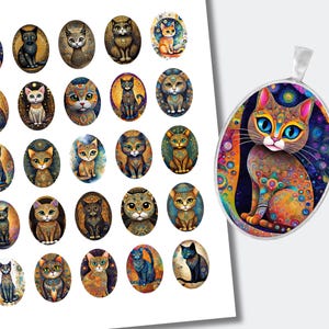 Kitty Cats Colorful Cabochon | Images Downloadable | Printable Kitten Oval Cabochon Collage | (30x40mm) CABS-483