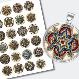 Happy Hanukkah Collage Images | Beautiful Star of David Cabochon | Jewish Star of David Downloadable Printable Cabs | (1 inch) CABS-1061