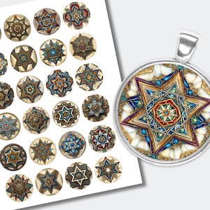 Beautiful Star of David Cabochon | Jewish Star of David Downloadable Printable Cabs | Happy Hanukkah Images | (1.5 inch (38mm) CABS-1059