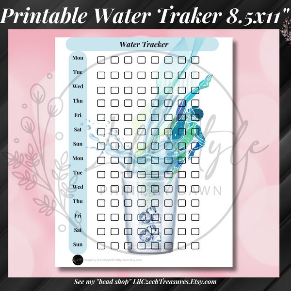 Daily Water Drinking Tracker | Downloadable Printable Water Tracking Sheet | Instant Download PDF (8.5x11 inch) WT-001