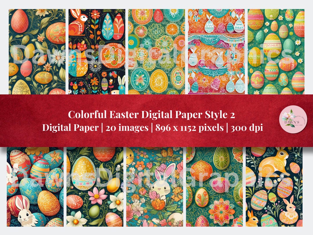 Colorful Easter Bunny Chicks Eggs Digital Paper | Easter Images | EDP ...