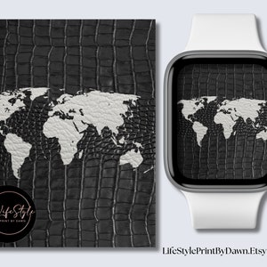 Gray Black Map Apple Watch Wallpaper | Instant Download | DIY World Map Watch Face | SmartWatch World Map Wallpaper Designs | SWP-008