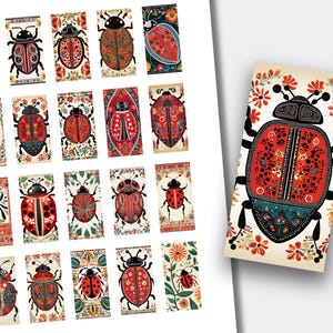 Love Ladybug Cabochons | Ladybugs Domino Tile Printable Collage Images | (1x2 inch) CABS-679